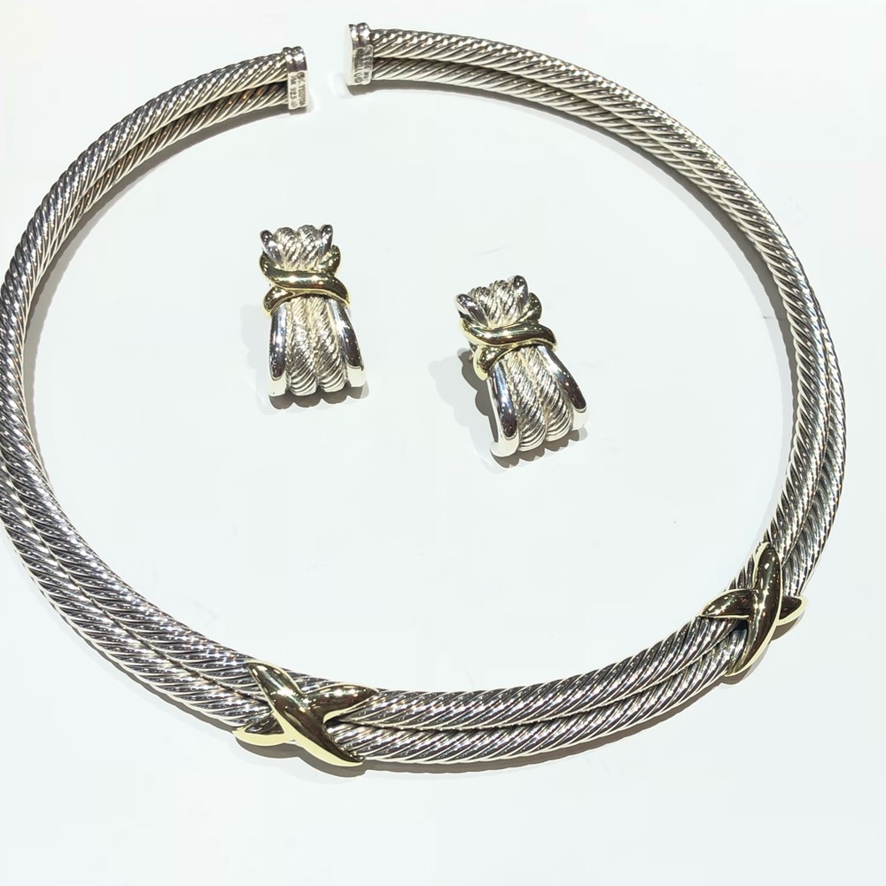 David Yurman Gold and Silver Two Tone Cable Necklace and Earring Set! - Picture 1 of 8